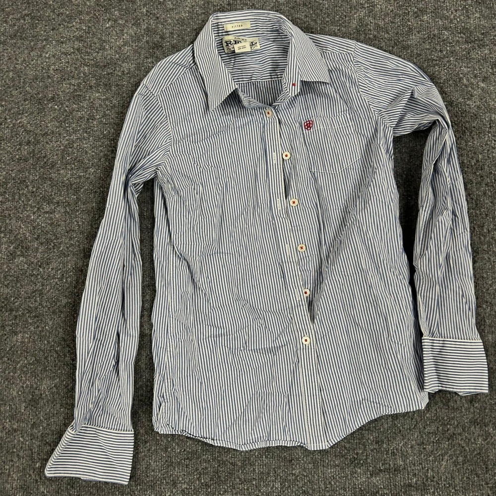 Ariat Button Down Womens Size M Blue Striped Fitted Long Sleeve Western Shirt